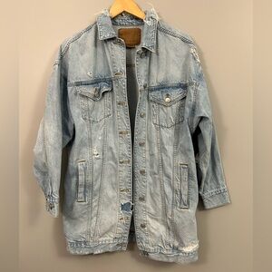 American Eagle Light Blue Distressed Oversized Denim Jacket Small